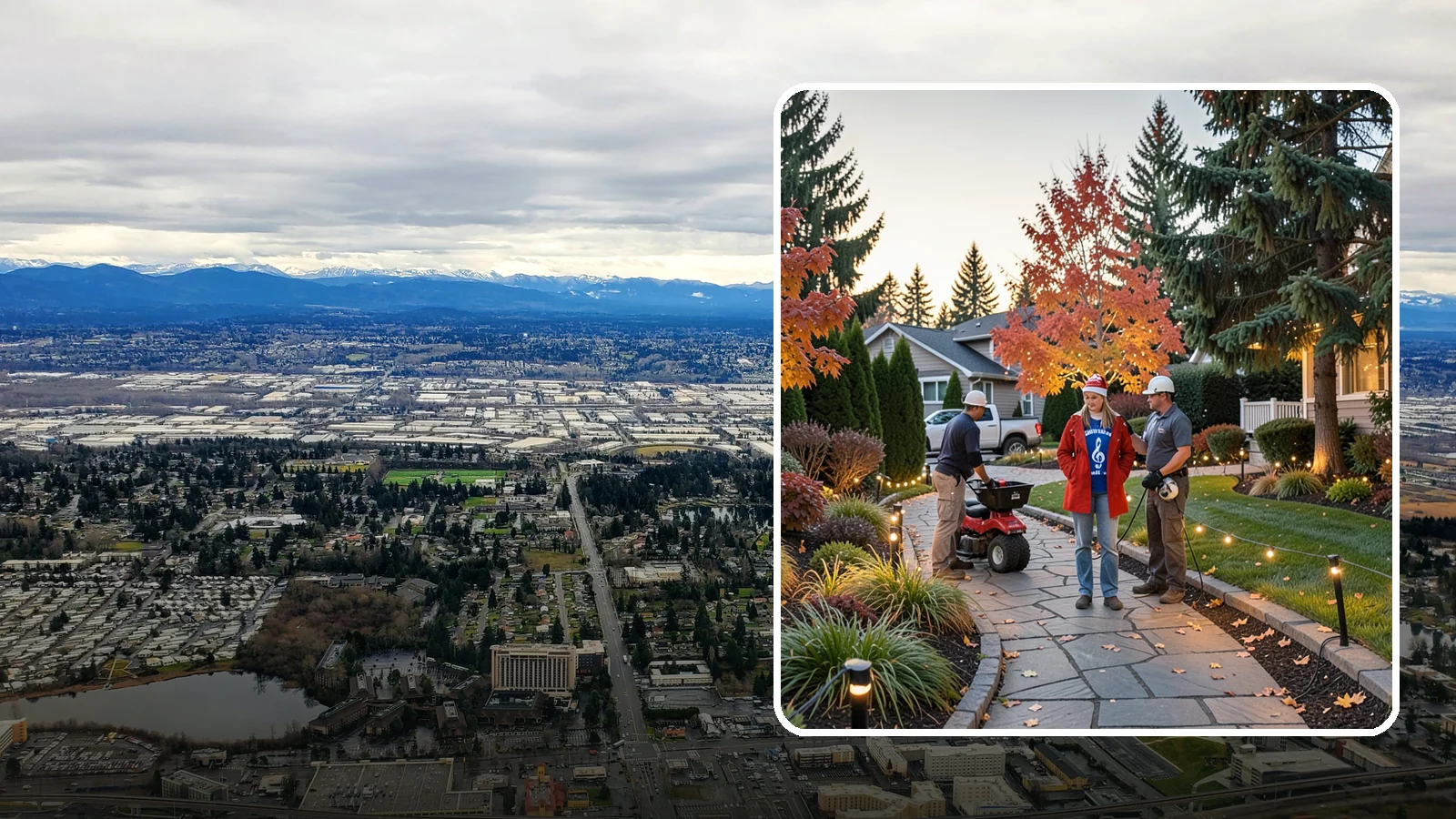 Holiday Lighting Installation in SeaTac, King County, WA - We design and hang professional holiday lighting that brightens the long, dark Northwest winter safely and beautifully.