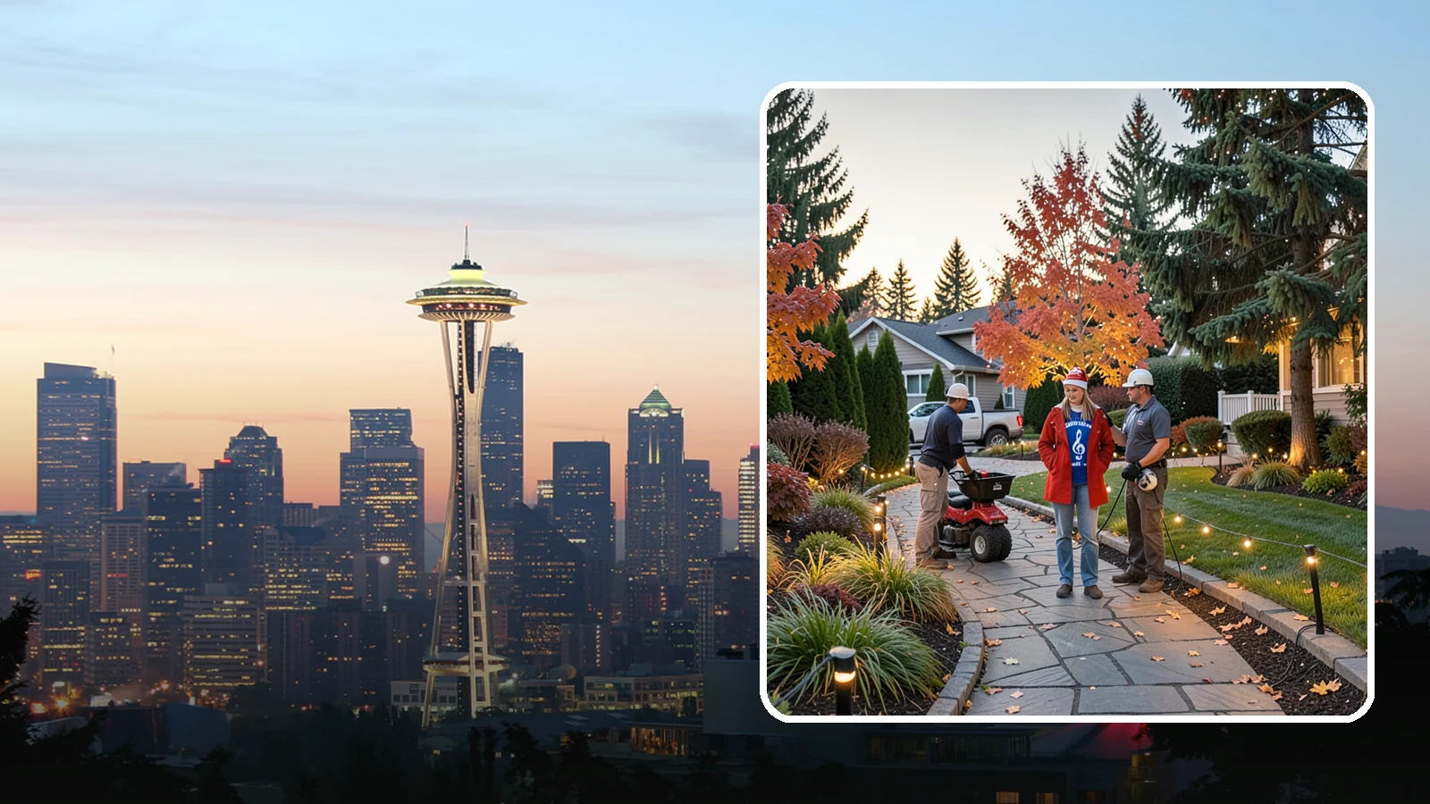 Holiday Lighting Installation in Seattle, King County, WA - We design and hang professional holiday lighting that brightens the long, dark Northwest winter safely and beautifully.