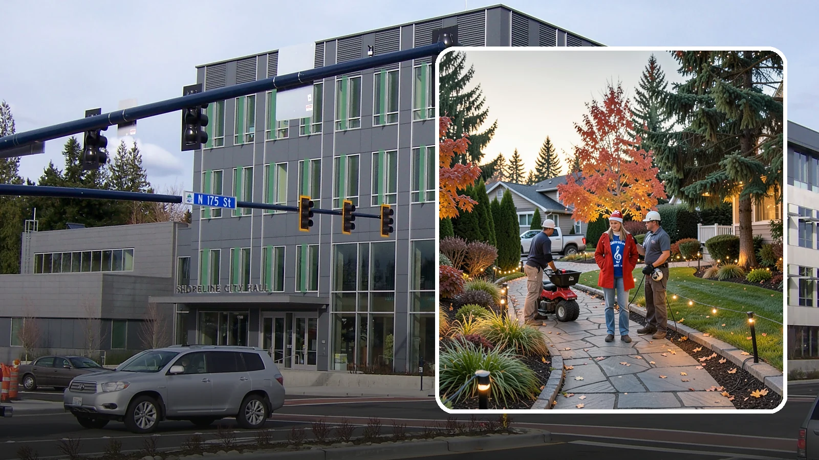 Holiday Lighting Installation in Shoreline, King County, WA - We design and hang professional holiday lighting that brightens the long, dark Northwest winter safely and beautifully.