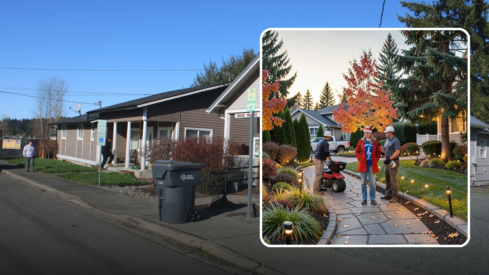 Holiday Lighting Installation in South Prairie, Pierce County, WA - We design and hang professional holiday lighting that brightens the long, dark Northwest winter safely and beautifully.