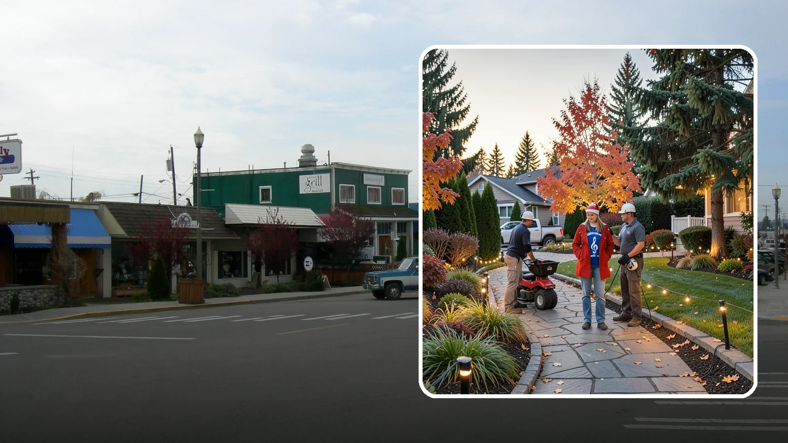 Holiday Lighting Installation in Stanwood, Snohomish County, WA - We design and hang professional holiday lighting that brightens the long, dark Northwest winter safely and beautifully.