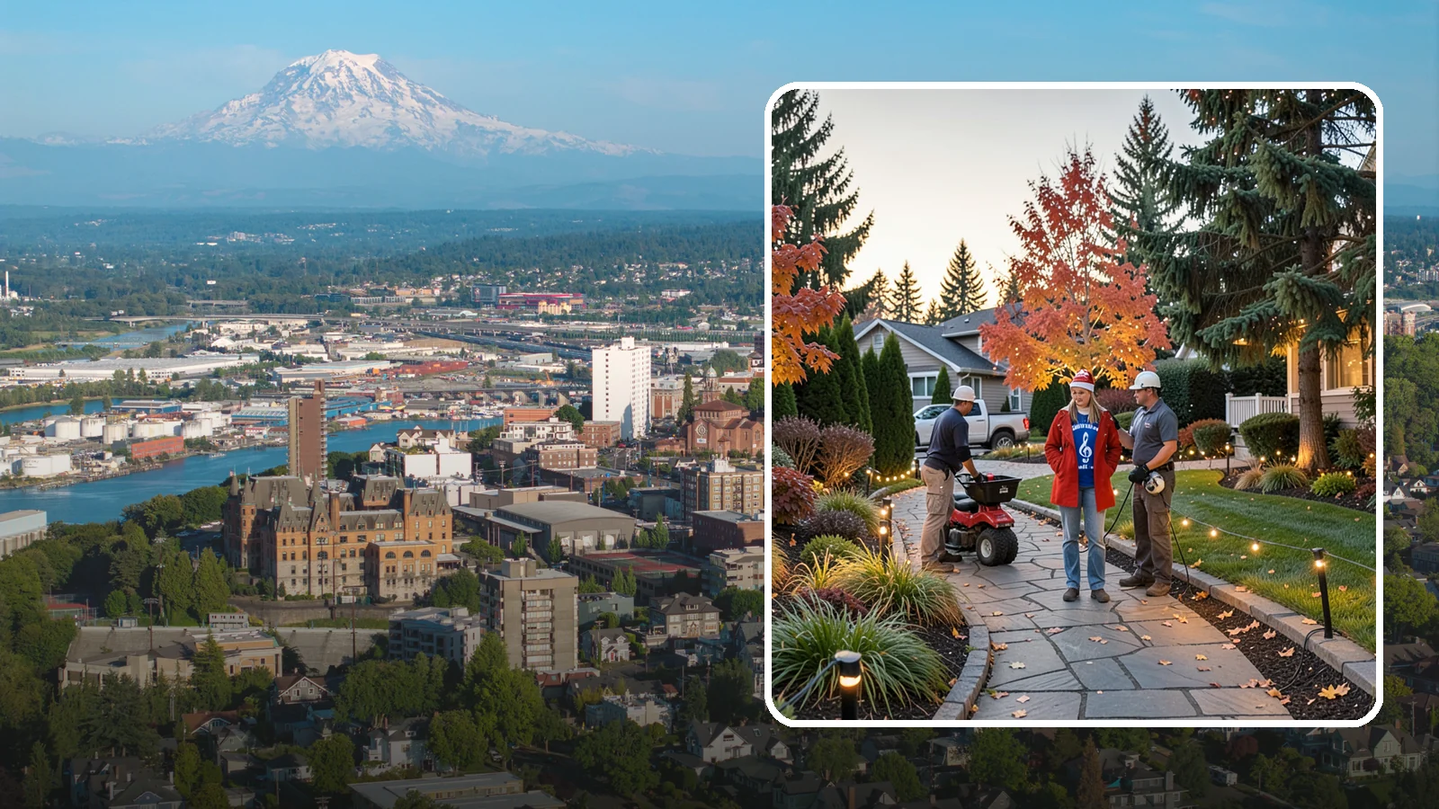 Holiday Lighting Installation in Tacoma, Pierce County, WA - We design and hang professional holiday lighting that brightens the long, dark Northwest winter safely and beautifully.