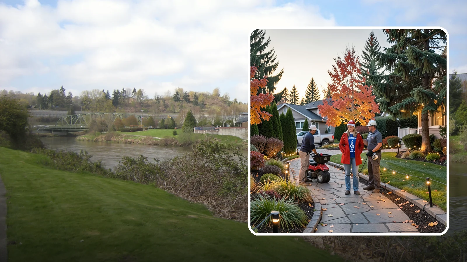 Holiday Lighting Installation in Tukwila, King County, WA - We design and hang professional holiday lighting that brightens the long, dark Northwest winter safely and beautifully.