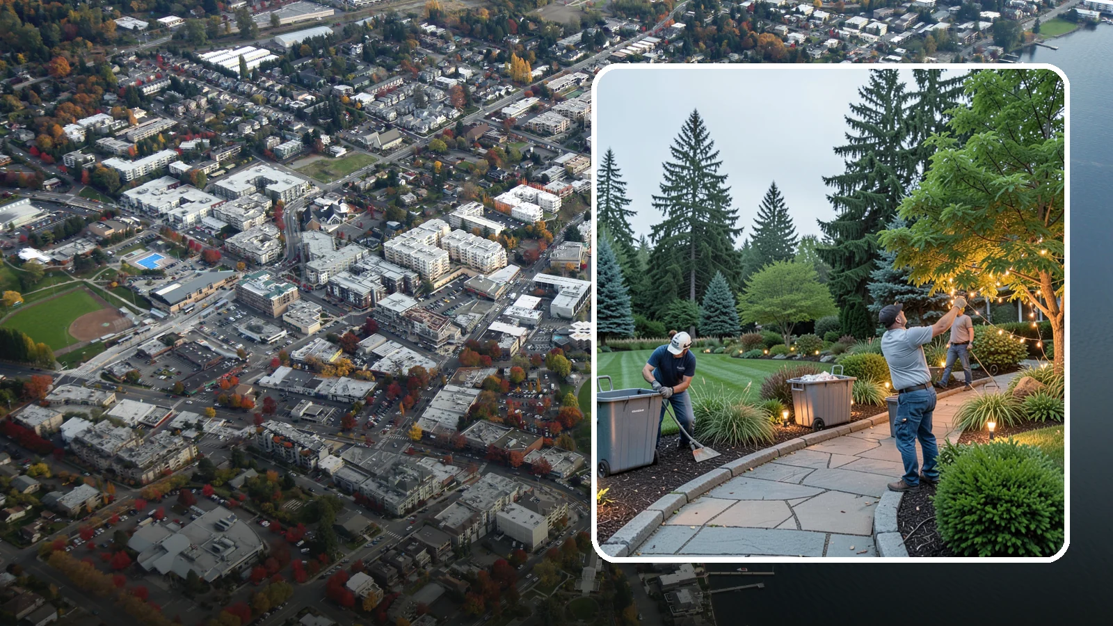 Holiday Lighting Removal in Kirkland, King County, WA - We safely take down, sort, and store your holiday lighting once the season ends.