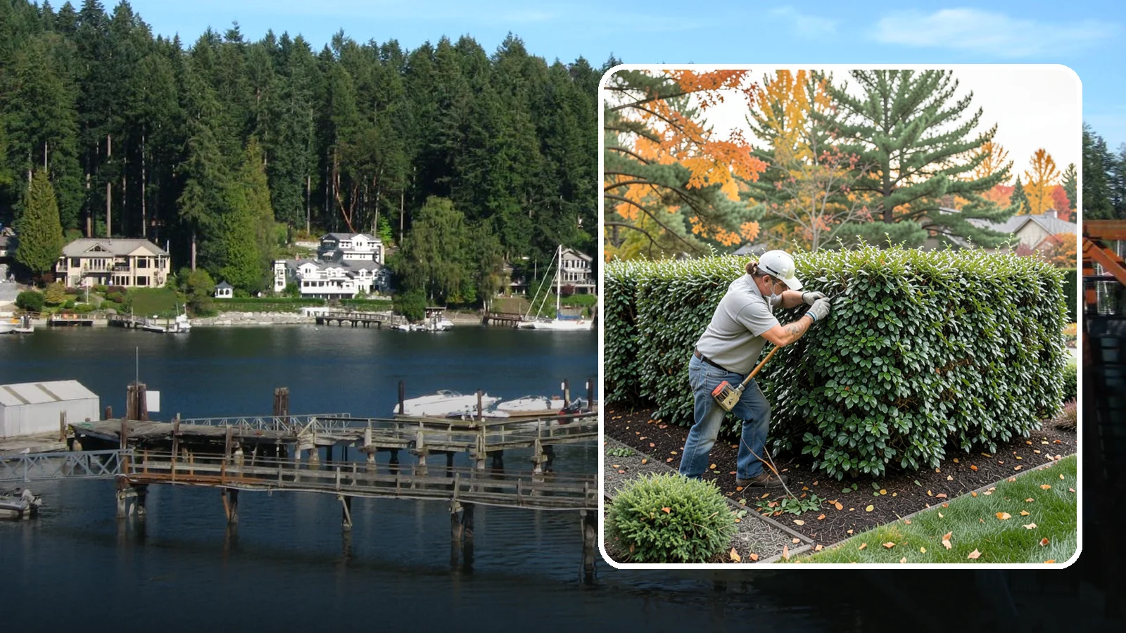 Holly Hedge Trimming in Gig Harbor, Pierce County, WA - Careful holly hedge trimming that shapes this dense, spiny evergreen into a secure, formal screen with glossy year-round foliage.
