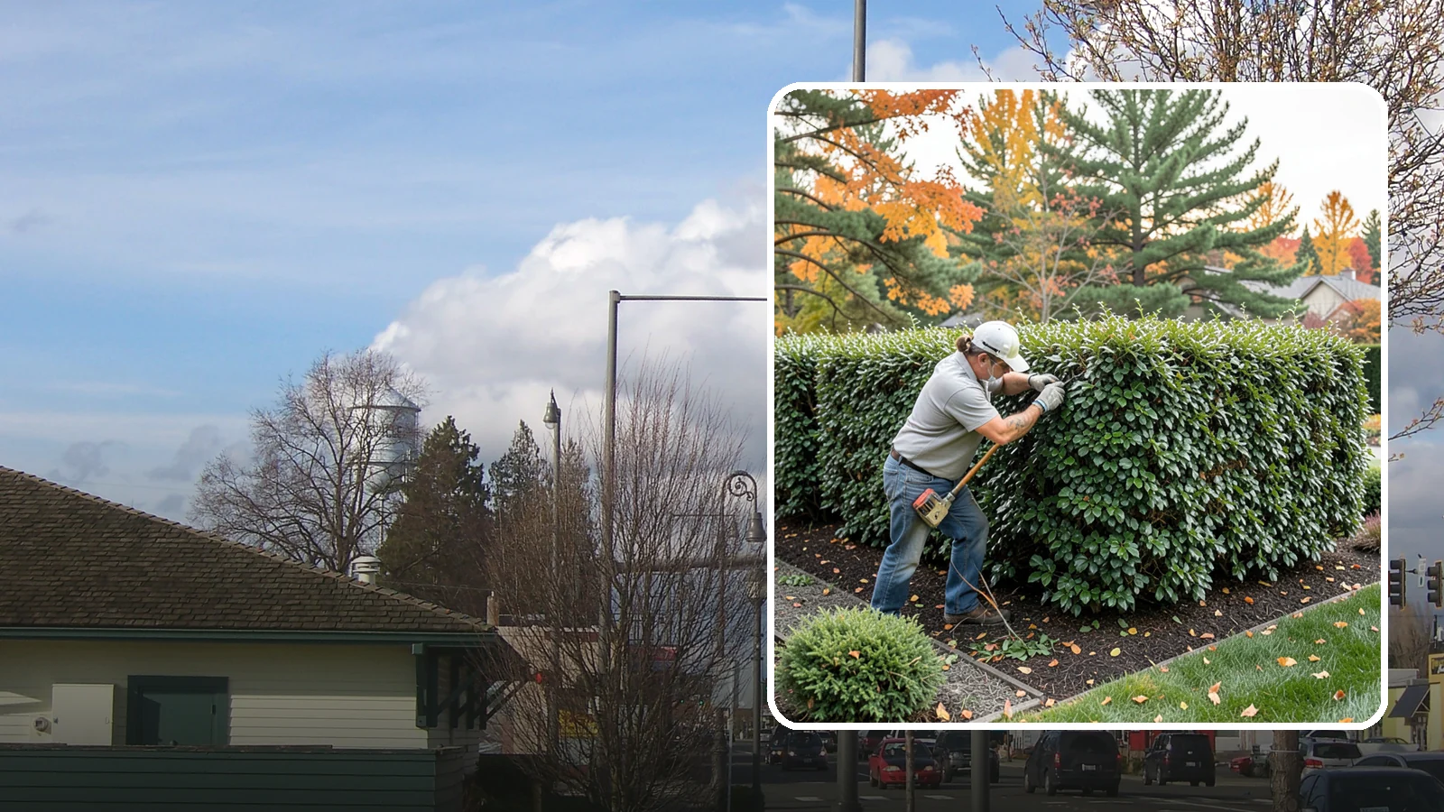 Holly Hedge Trimming in Marysville, Snohomish County, WA - Careful holly hedge trimming that shapes this dense, spiny evergreen into a secure, formal screen with glossy year-round foliage.