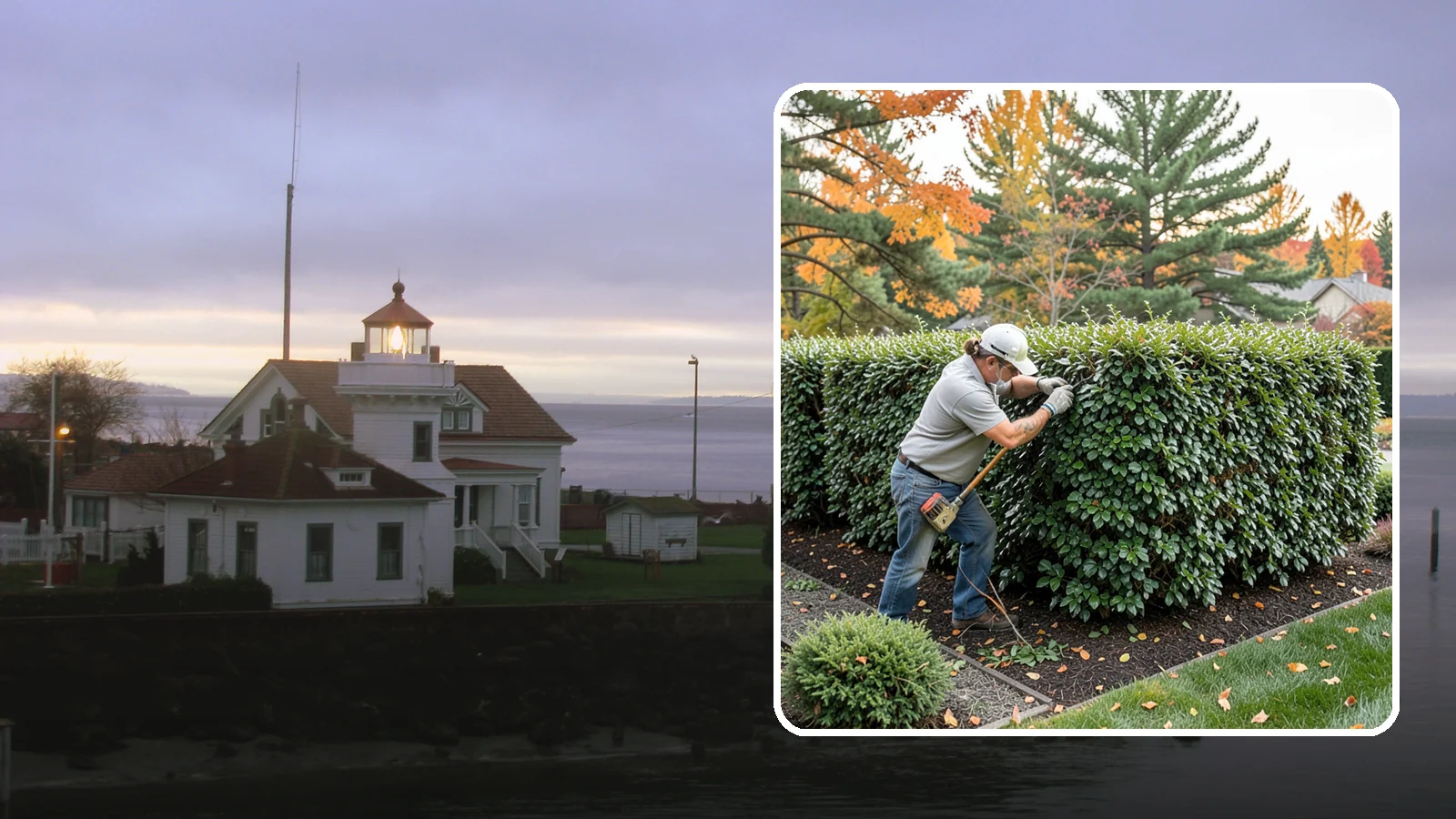 Holly Hedge Trimming in Mukilteo, Snohomish County, WA - Careful holly hedge trimming that shapes this dense, spiny evergreen into a secure, formal screen with glossy year-round foliage.