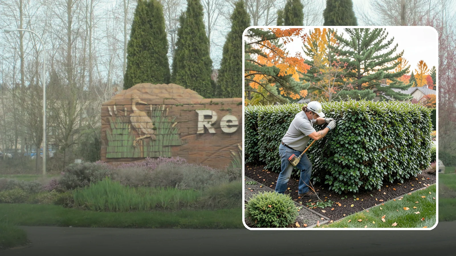 Holly Hedge Trimming in Renton, King County, WA - Careful holly hedge trimming that shapes this dense, spiny evergreen into a secure, formal screen with glossy year-round foliage.
