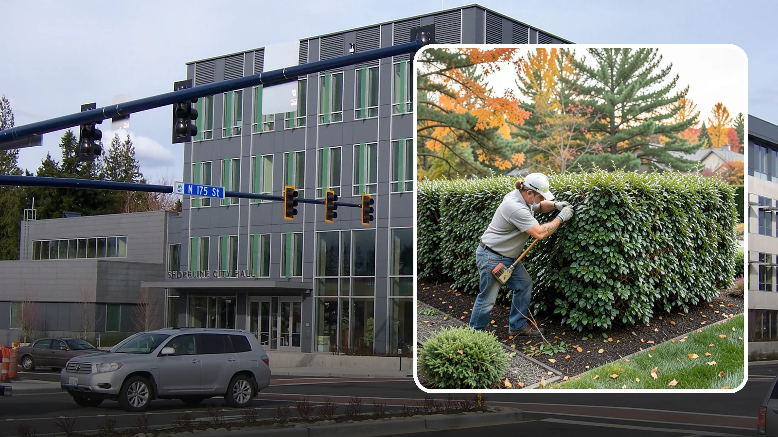 Holly Hedge Trimming in Shoreline, King County, WA - Careful holly hedge trimming that shapes this dense, spiny evergreen into a secure, formal screen with glossy year-round foliage.