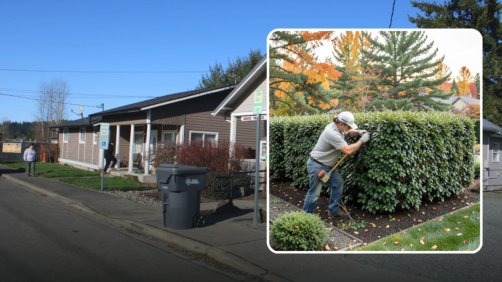 Holly Hedge Trimming in South Prairie, Pierce County, WA - Careful holly hedge trimming that shapes this dense, spiny evergreen into a secure, formal screen with glossy year-round foliage.