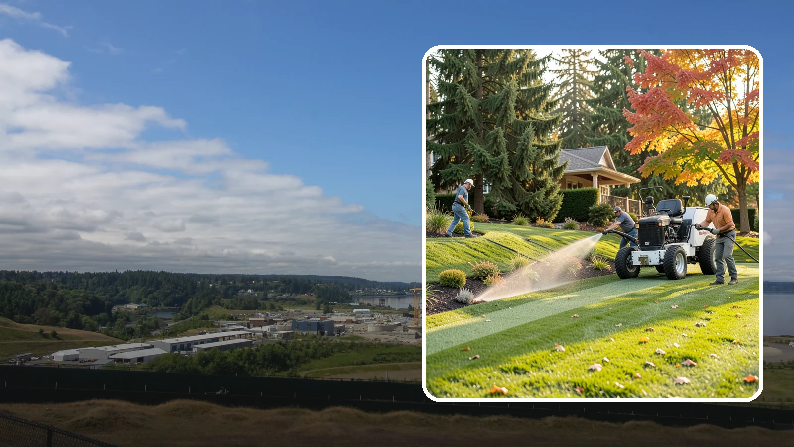 Hydroseeding in University Place, Pierce County, WA - Fast, even lawn establishment using a sprayed slurry of seed, mulch, and nutrients - ideal for large areas and slopes.