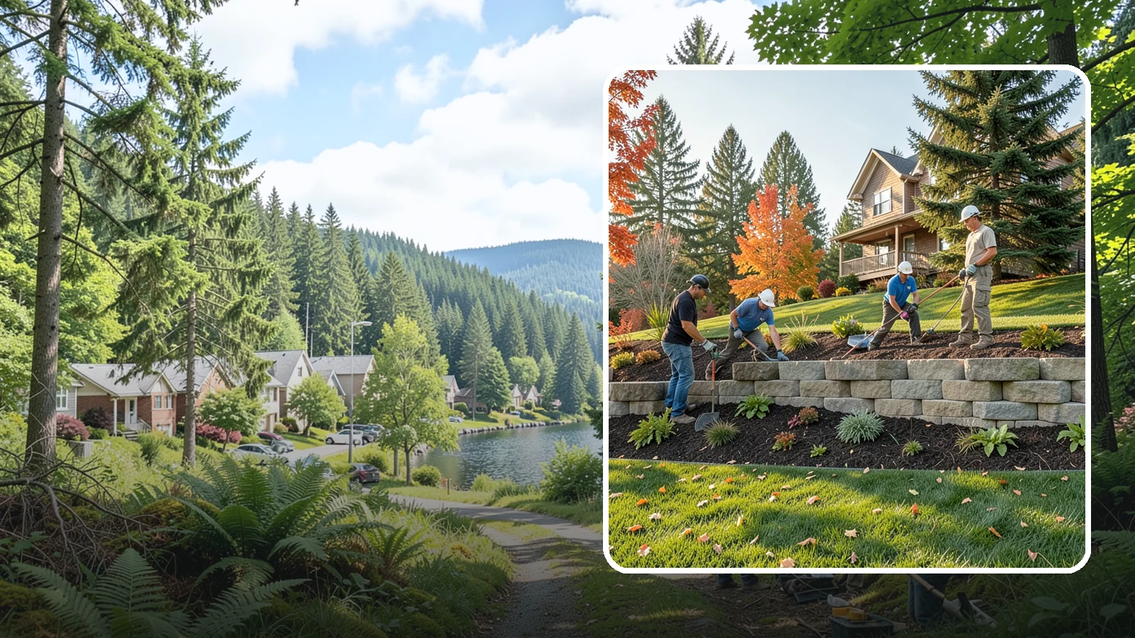 Interlocking Block Retaining Wall in Lake Forest Park, King County, WA - A DIY-friendly mortarless wall of self-aligning interlocking blocks that quickly stabilizes short slopes in Northwest landscapes.