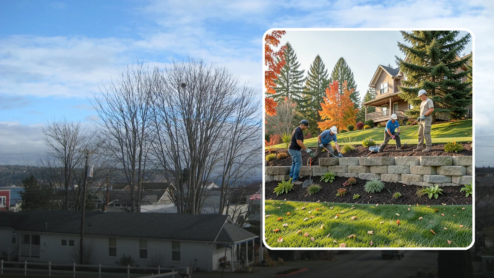 Interlocking Block Retaining Wall in Langley, Island County, WA - A DIY-friendly mortarless wall of self-aligning interlocking blocks that quickly stabilizes short slopes in Northwest landscapes.