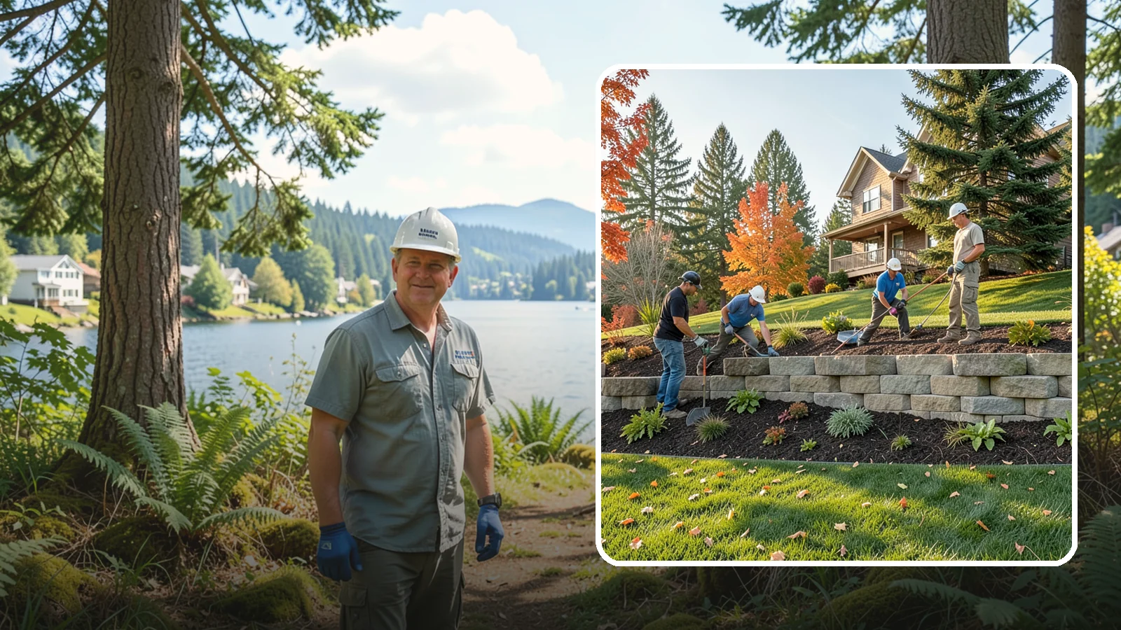 Interlocking Block Retaining Wall in Milton, King County, WA - A DIY-friendly mortarless wall of self-aligning interlocking blocks that quickly stabilizes short slopes in Northwest landscapes.