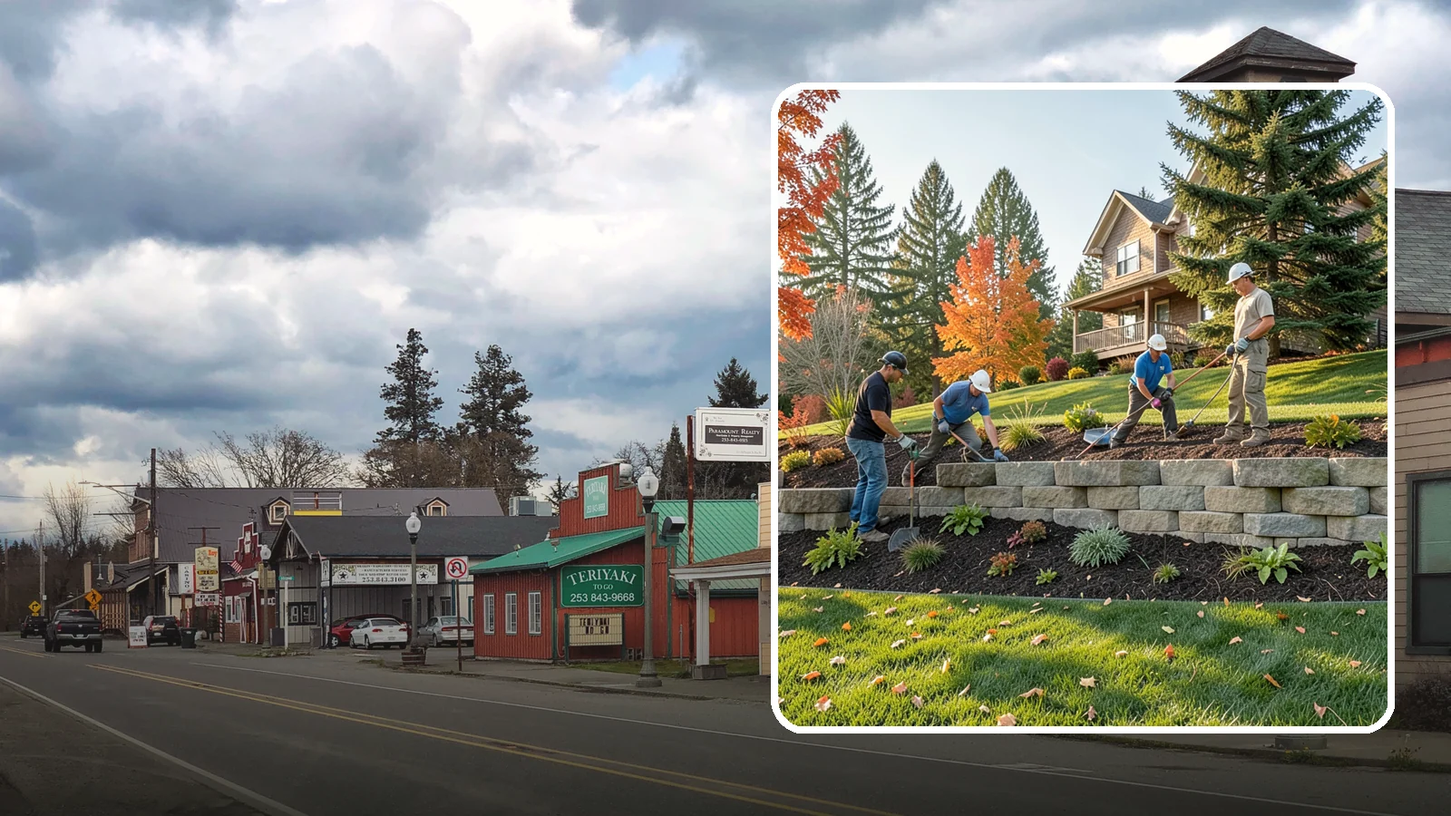 Interlocking Block Retaining Wall in Roy, Pierce County, WA - A DIY-friendly mortarless wall of self-aligning interlocking blocks that quickly stabilizes short slopes in Northwest landscapes.
