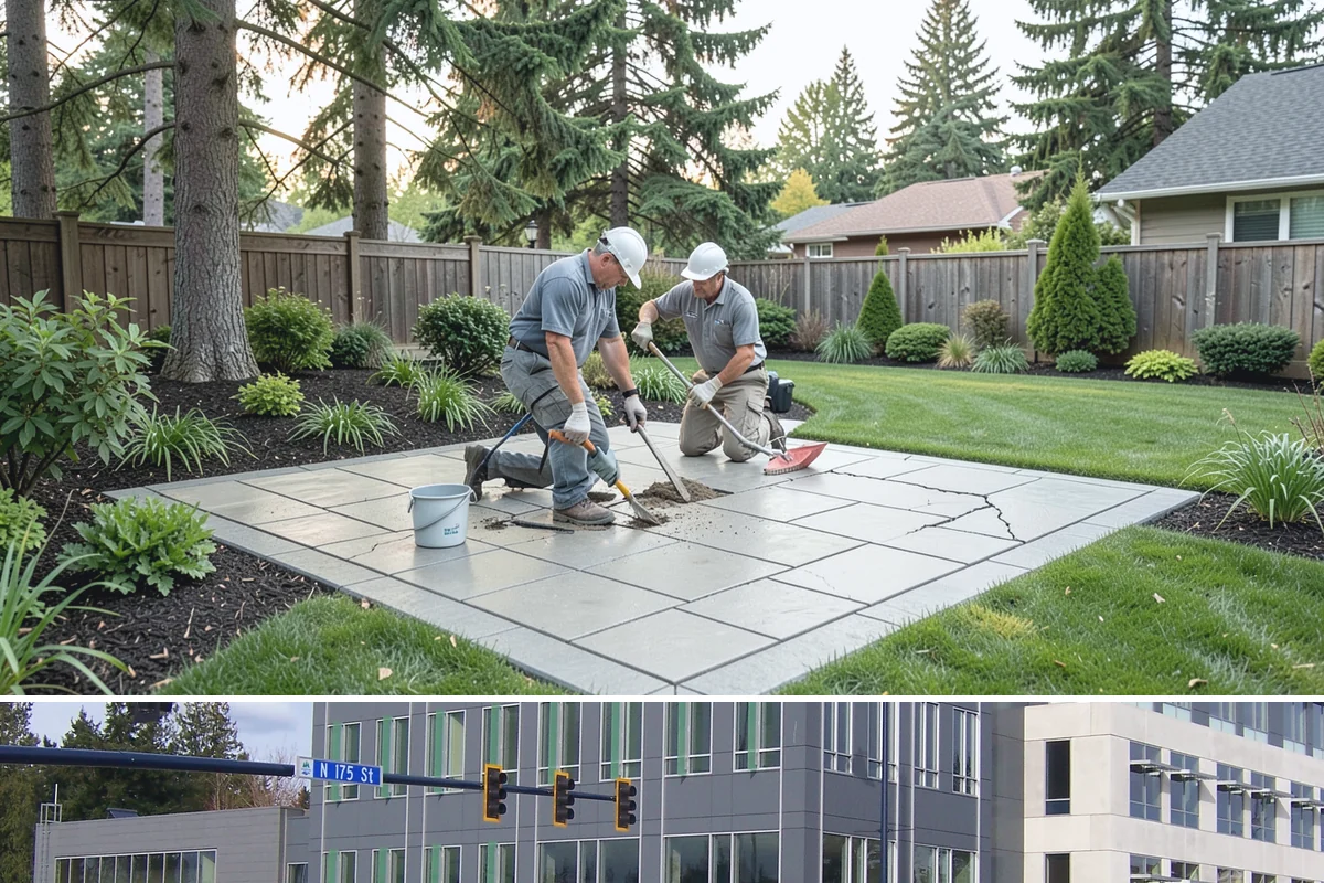 Interlocking Block Retaining Wall in Shoreline, King County, WA - Best installed in the drier spring through fall for easy compaction, though the block system builds well through much of the PNW...
