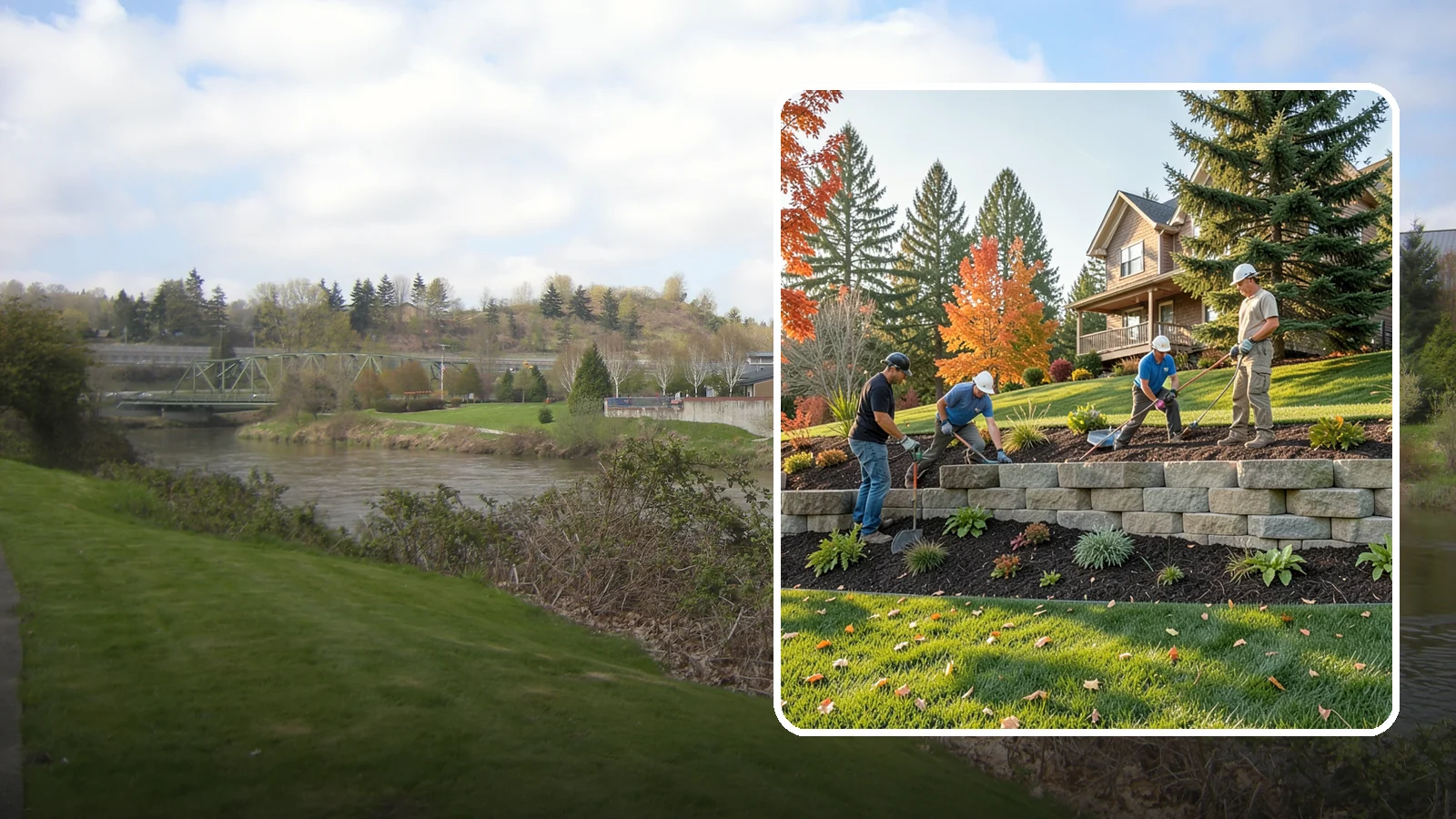 Interlocking Block Retaining Wall in Tukwila, King County, WA - A DIY-friendly mortarless wall of self-aligning interlocking blocks that quickly stabilizes short slopes in Northwest landscapes.