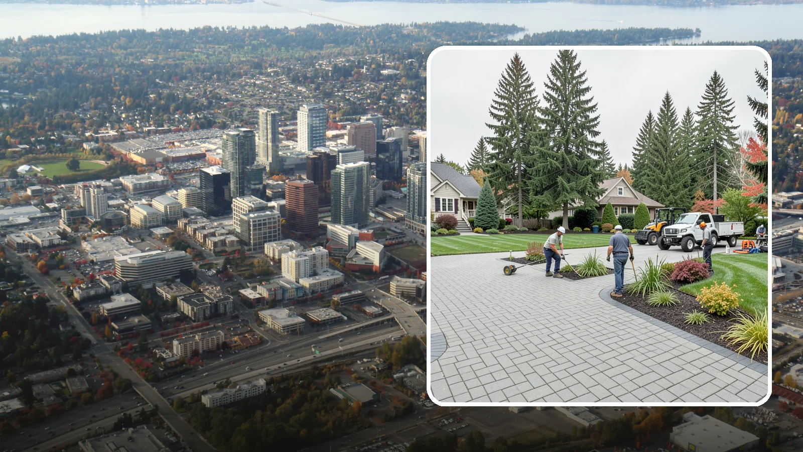 Interlocking Paver Installation in Bellevue, King County, WA - Shaped interlocking concrete pavers that lock together for flex-resistant driveways and patios built to handle Northwest...