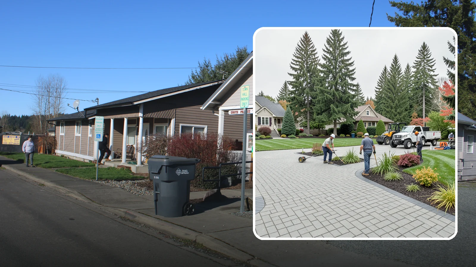 Interlocking Paver Installation in South Prairie, Pierce County, WA - Shaped interlocking concrete pavers that lock together for flex-resistant driveways and patios built to handle Northwest...