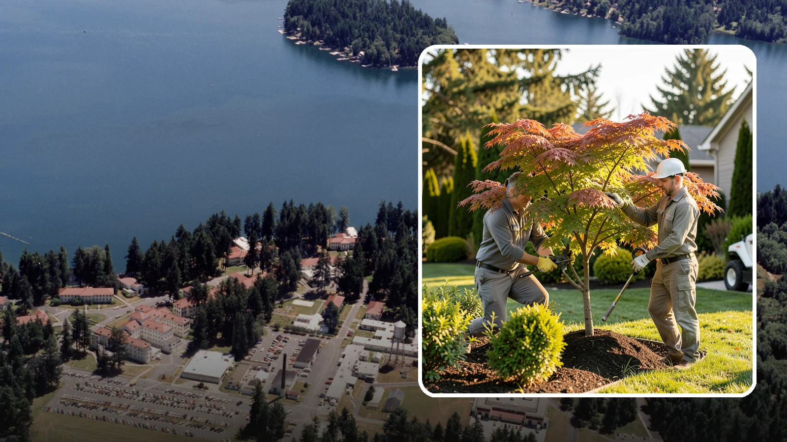 Japanese Maple Pruning in Lakewood, Pierce County, WA - Careful, artful pruning that preserves the delicate layered form Japanese maples are prized for.