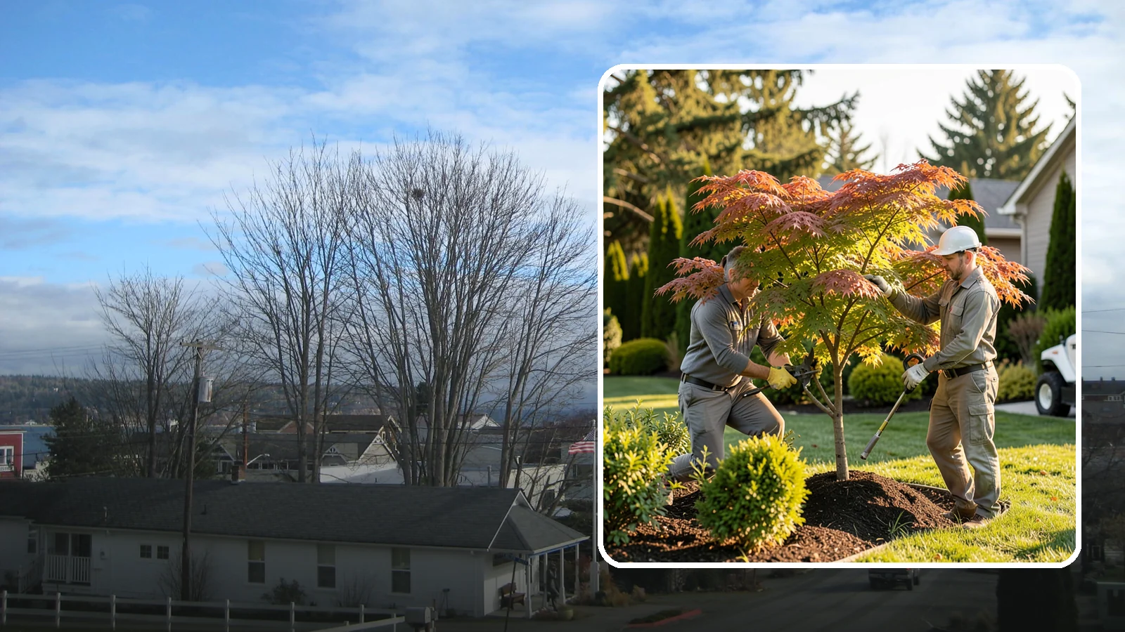Japanese Maple Pruning in Langley, Island County, WA - Careful, artful pruning that preserves the delicate layered form Japanese maples are prized for.