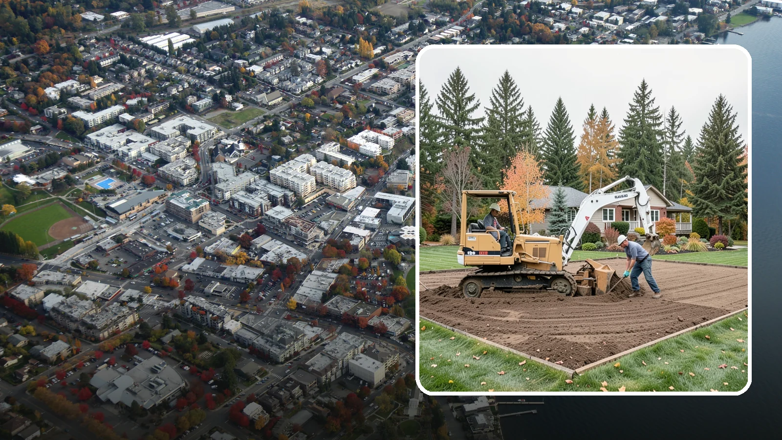 Land Leveling in Kirkland, King County, WA - Land leveling that flattens uneven ground into smooth, usable, level surfaces for lawns, play, and building.