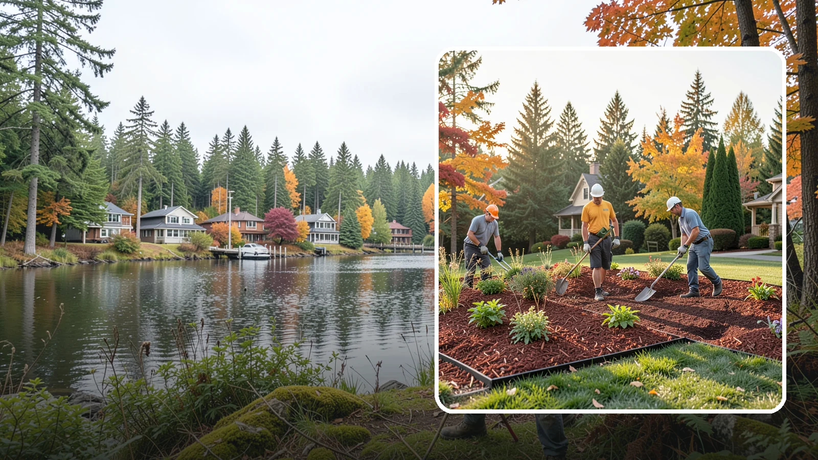Lava Rock Installation in La Conner, Skagit County, WA - Lightweight, porous volcanic rock in deep red or charcoal that adds bold color and insulating mulch to beds.
