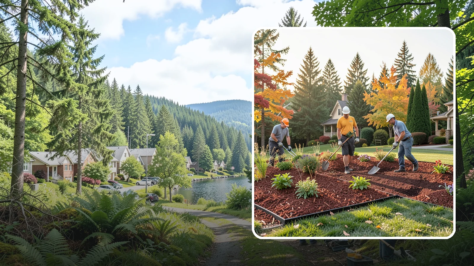Lava Rock Installation in Lake Forest Park, King County, WA - Lightweight, porous volcanic rock in deep red or charcoal that adds bold color and insulating mulch to beds.