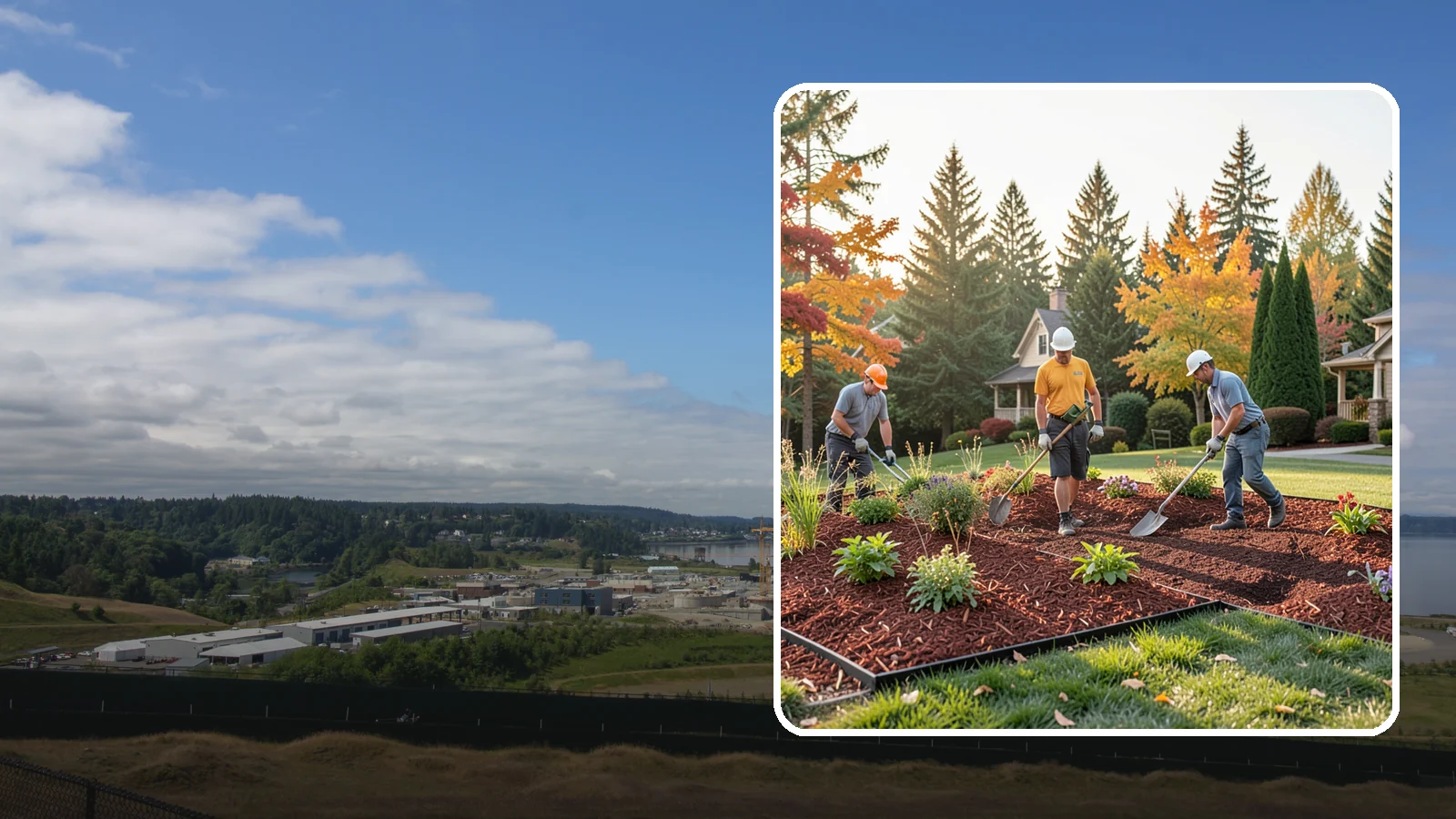 Lava Rock Installation in University Place, Pierce County, WA - Lightweight, porous volcanic rock in deep red or charcoal that adds bold color and insulating mulch to beds.