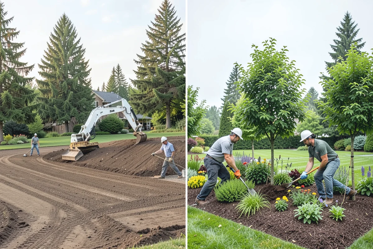 Lava Rock Installation in Woodinville, King County, WA - Shape and grade the bed and confirm drainage away from plant crowns
