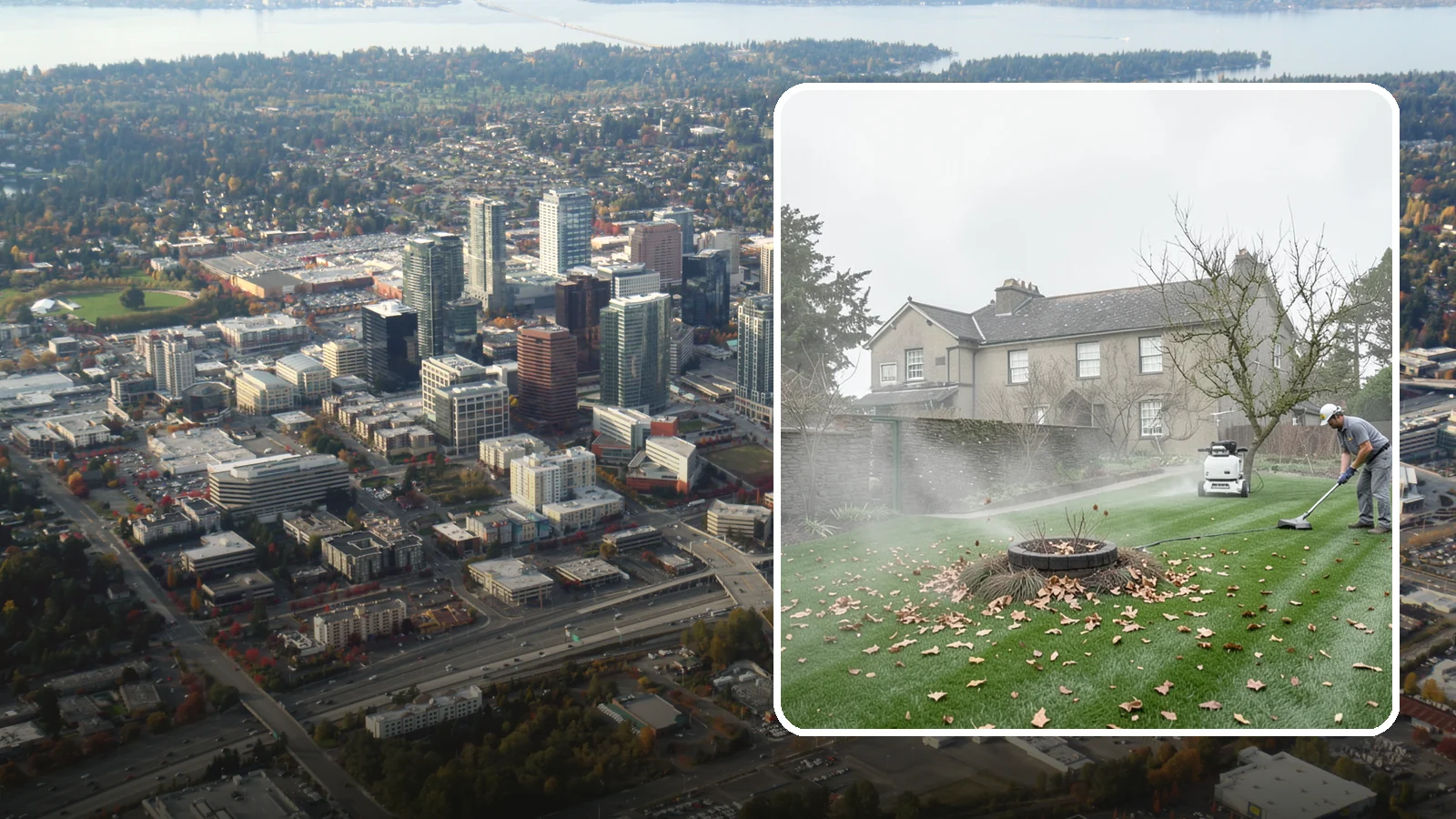 Lawn Blowing in Bellevue, King County, WA - Clear fallen leaves, fir needles, and yard debris from your turf and hardscapes with thorough power blowing.