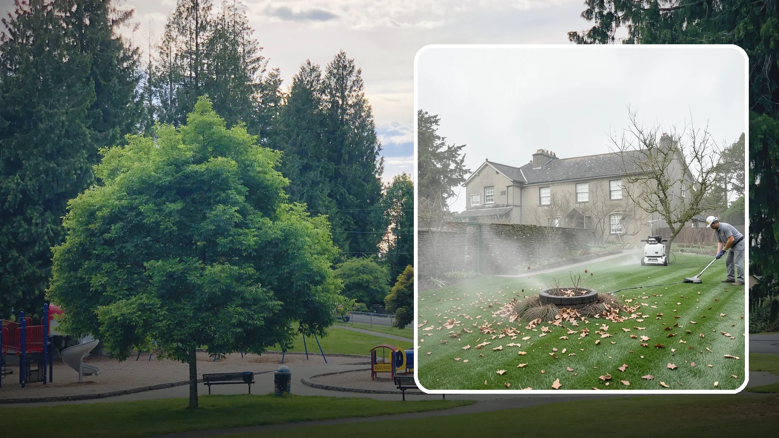 Lawn Blowing in Bonney Lake, Pierce County, WA - Clear fallen leaves, fir needles, and yard debris from your turf and hardscapes with thorough power blowing.
