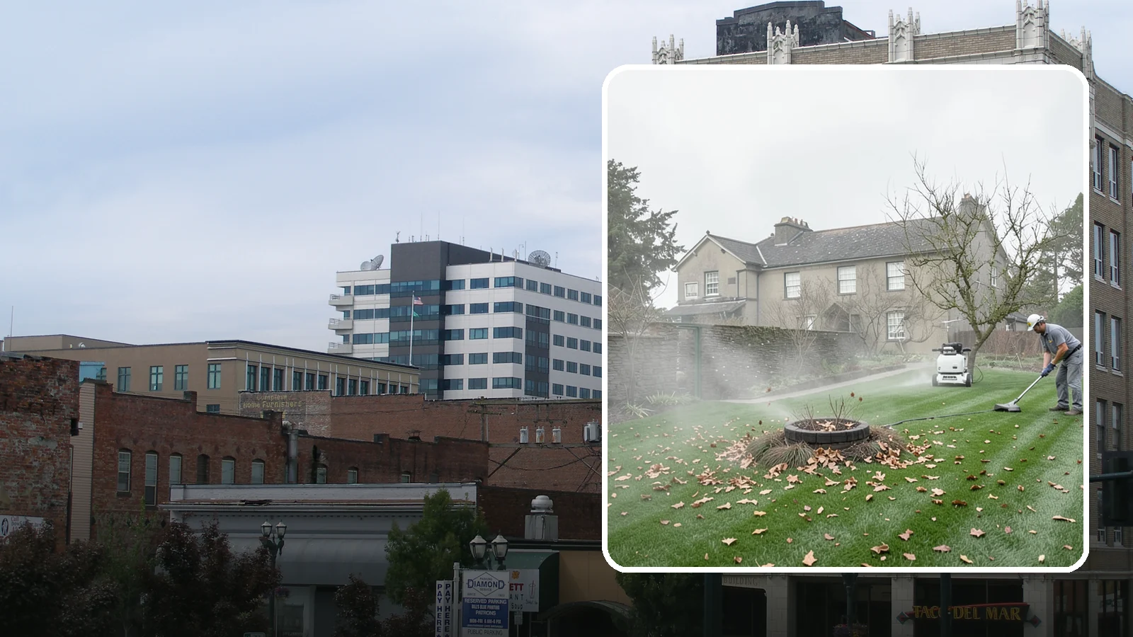 Lawn Blowing in Everett, Snohomish County, WA - Clear fallen leaves, fir needles, and yard debris from your turf and hardscapes with thorough power blowing.