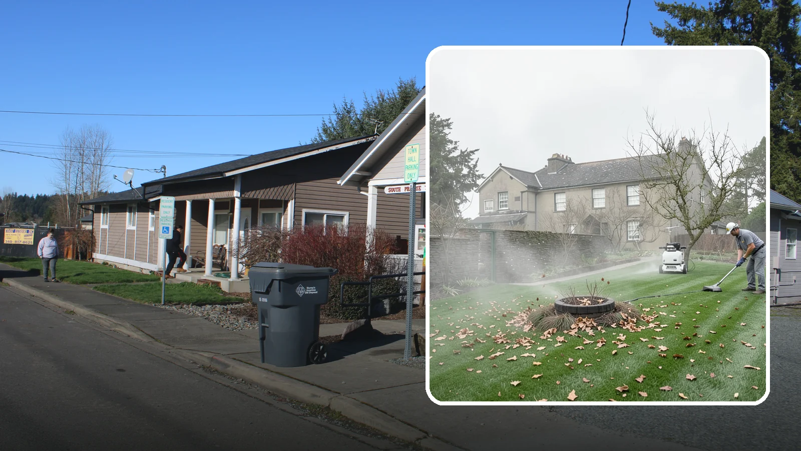 Lawn Blowing in South Prairie, Pierce County, WA - Clear fallen leaves, fir needles, and yard debris from your turf and hardscapes with thorough power blowing.