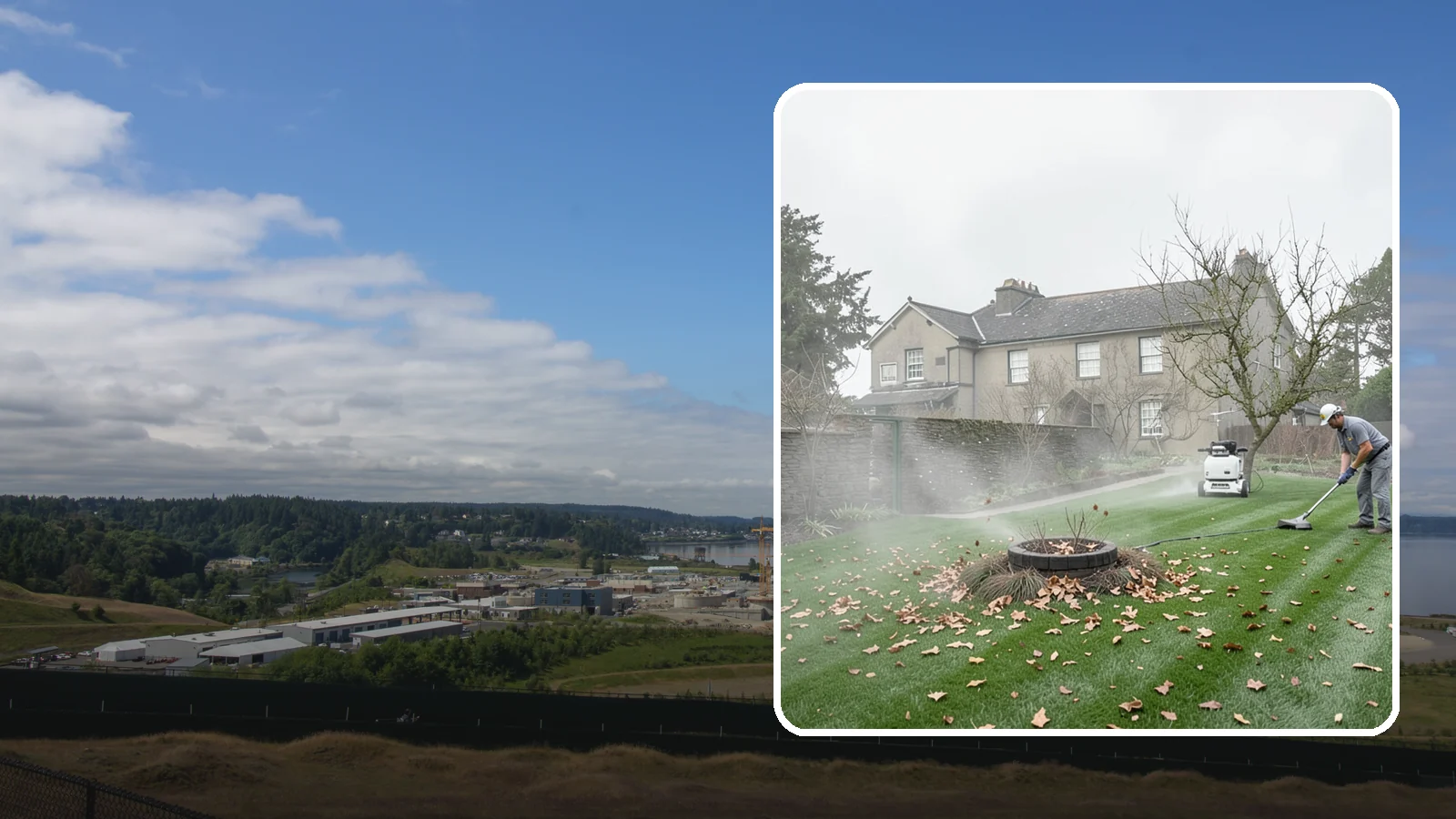 Lawn Blowing in University Place, Pierce County, WA - Clear fallen leaves, fir needles, and yard debris from your turf and hardscapes with thorough power blowing.