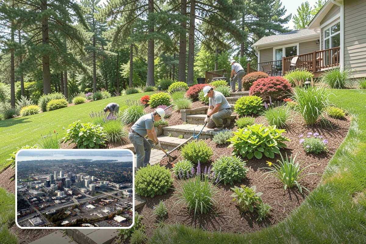 Lawn & Garden Renovation in Bellevue, King County, WA - One project that refreshes lawn and beds together