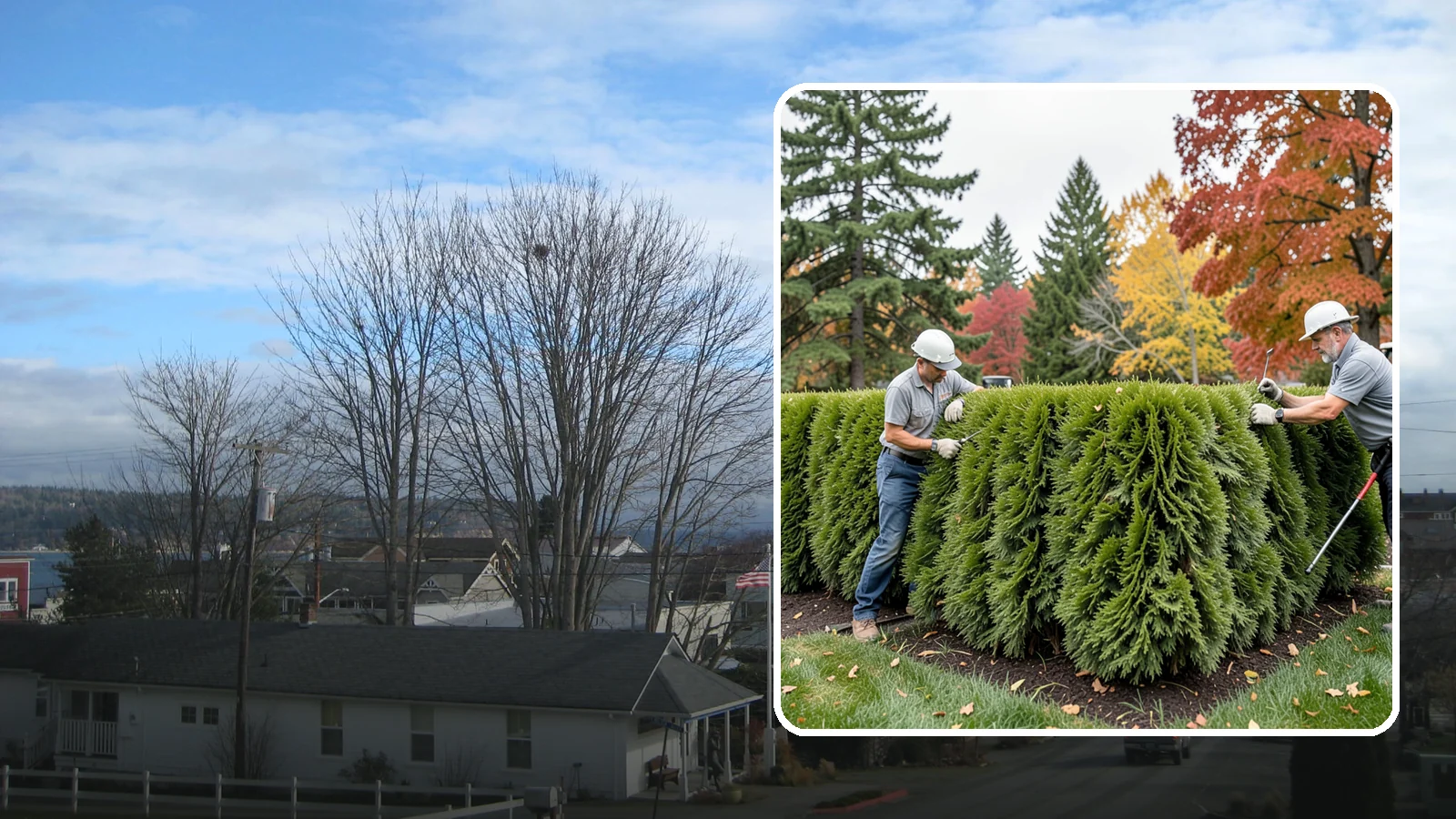 Leyland Cypress Trimming in Langley, Island County, WA - Expert Leyland cypress trimming that controls this fast-growing giant before it outgrows your yard and develops bare...