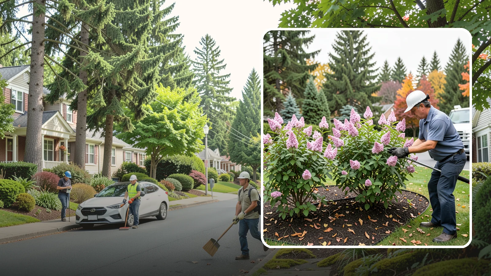 Lilac Pruning in Beaux Arts Village, King County, WA - Post-bloom pruning of lilacs to renew old canes, remove suckers, and protect next year's fragrant flower buds.
