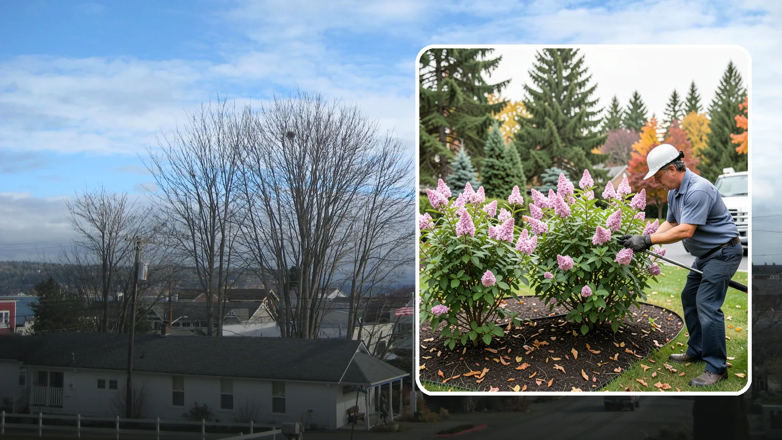 Lilac Pruning in Langley, Island County, WA - Post-bloom pruning of lilacs to renew old canes, remove suckers, and protect next year's fragrant flower buds.