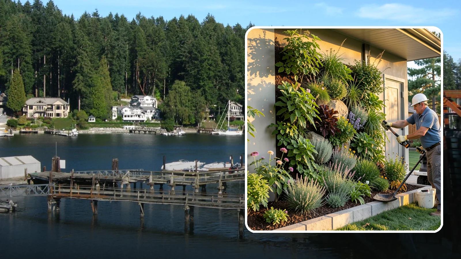 Living Wall Installation in Gig Harbor, Pierce County, WA - Vertical gardens and green walls that bring lush plantings to walls and fences, indoors or out.
