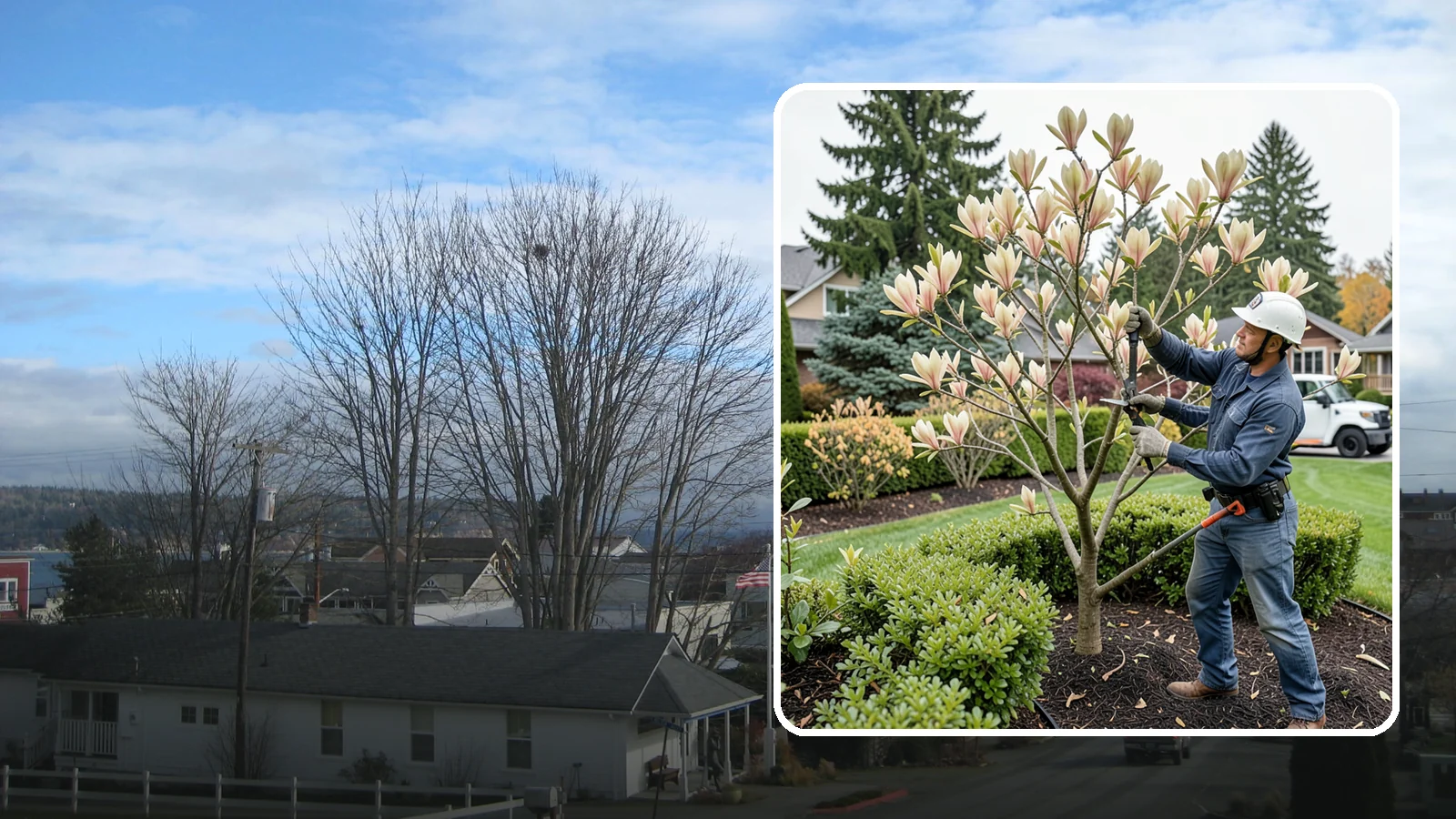 Magnolia Pruning in Langley, Island County, WA - Minimal, careful pruning for magnolias, which resent heavy cuts and slow to heal.