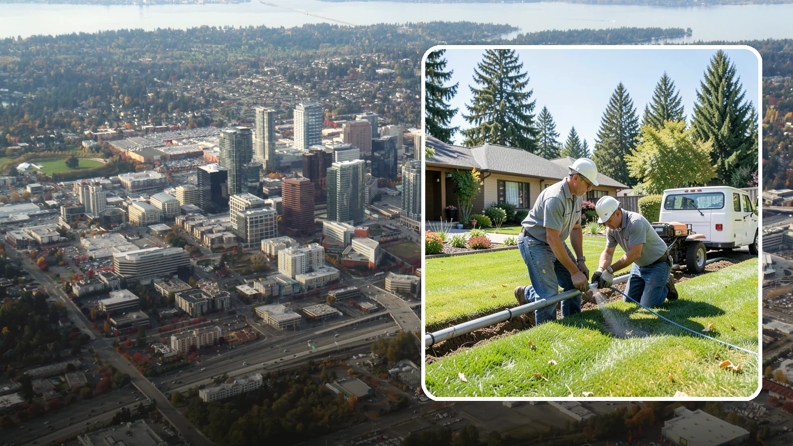 Mainline Leak Repair in Bellevue, King County, WA - We repair pressurized mainline leaks that cause constant water flow, low pressure, and soggy ground even when your sprinklers are...