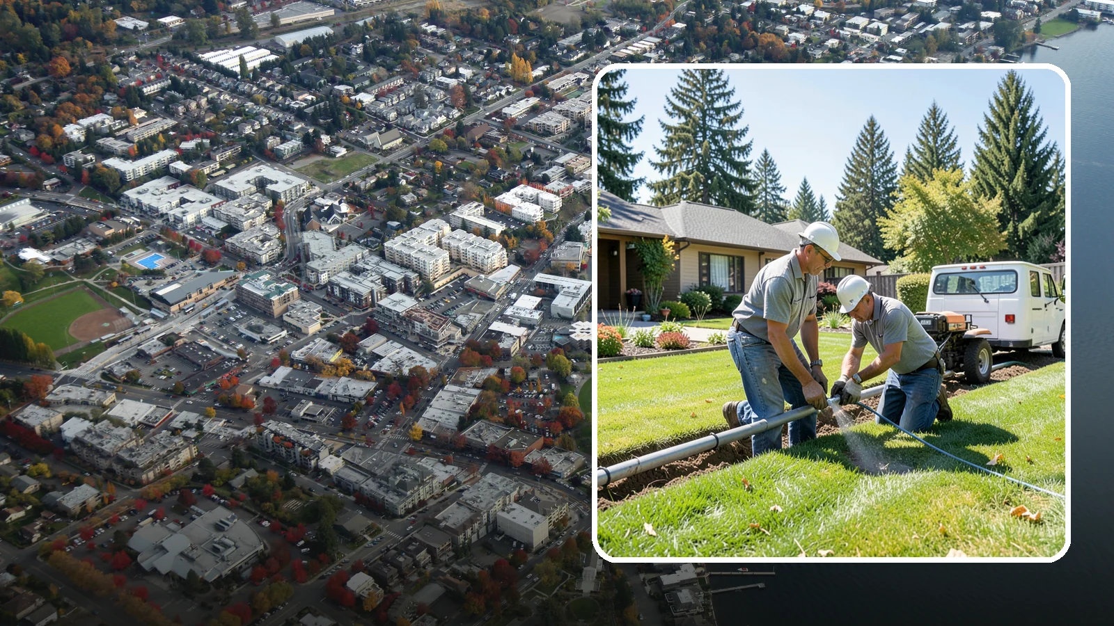 Mainline Leak Repair in Kirkland, King County, WA - We repair pressurized mainline leaks that cause constant water flow, low pressure, and soggy ground even when your sprinklers are...
