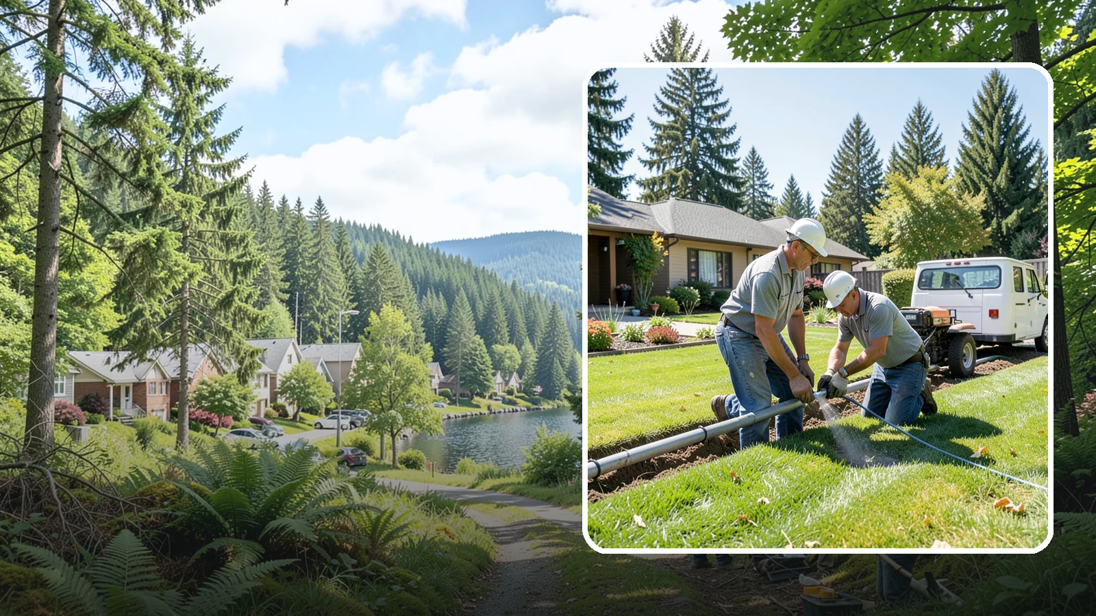 Mainline Leak Repair in Lake Forest Park, King County, WA - We repair pressurized mainline leaks that cause constant water flow, low pressure, and soggy ground even when your sprinklers are...
