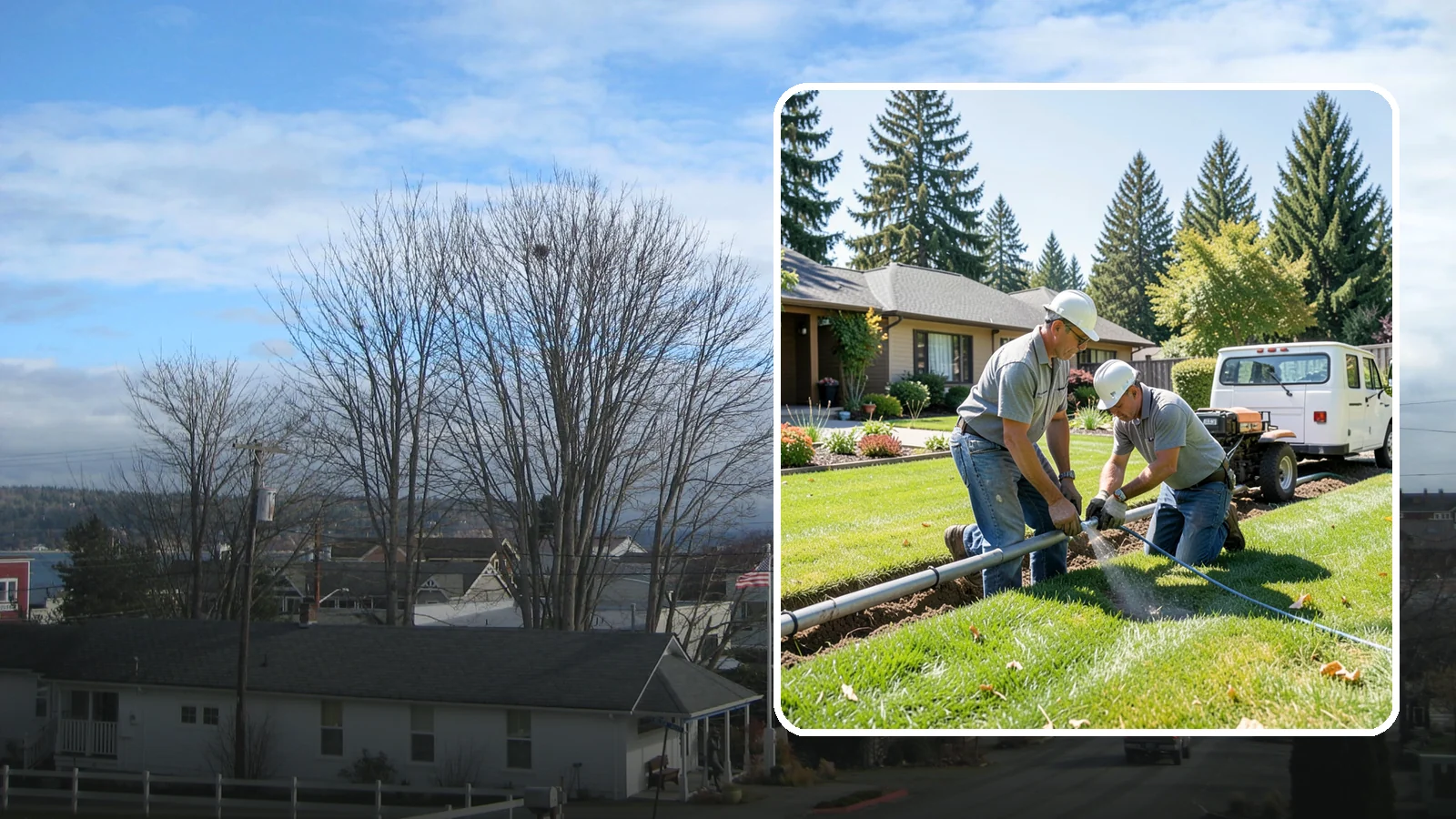 Mainline Leak Repair in Langley, Island County, WA - We repair pressurized mainline leaks that cause constant water flow, low pressure, and soggy ground even when your sprinklers are...