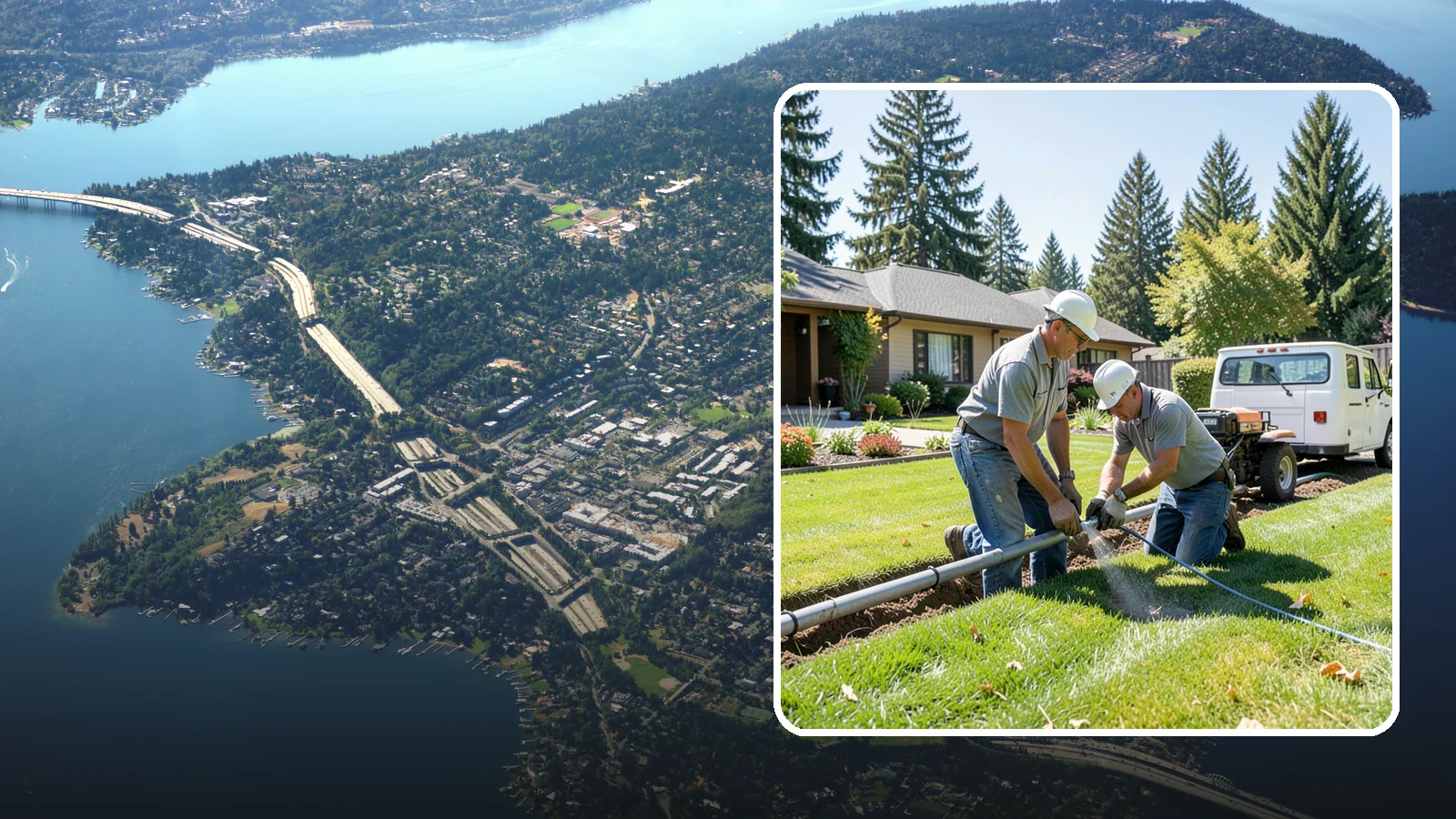 Mainline Leak Repair in Mercer Island, King County, WA - We repair pressurized mainline leaks that cause constant water flow, low pressure, and soggy ground even when your sprinklers are...