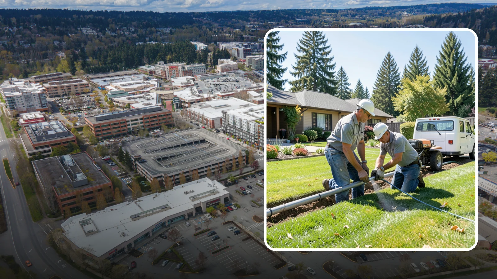 Mainline Leak Repair in Redmond, King County, WA - We repair pressurized mainline leaks that cause constant water flow, low pressure, and soggy ground even when your sprinklers are...