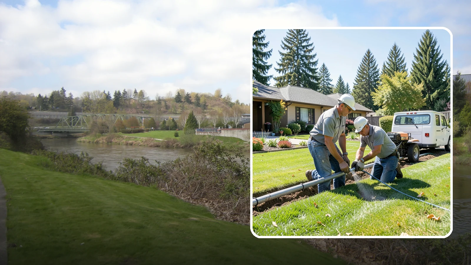 Mainline Leak Repair in Tukwila, King County, WA - We repair pressurized mainline leaks that cause constant water flow, low pressure, and soggy ground even when your sprinklers are...