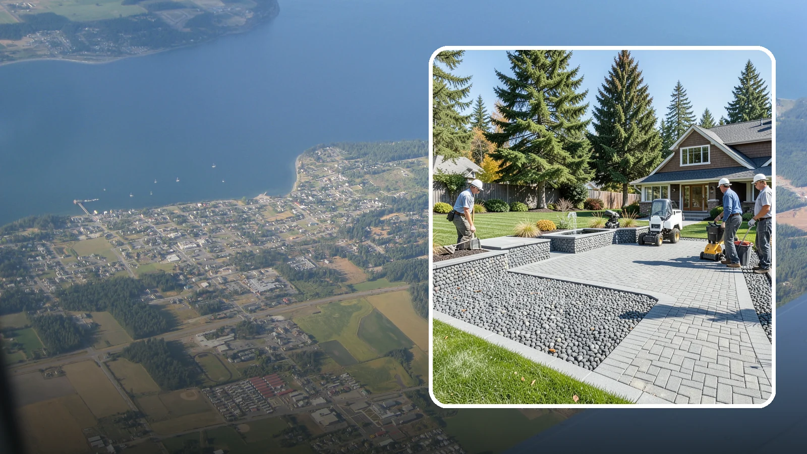 Mexican Beach Pebble Installation in Coupeville, Island County, WA - Smooth, dark, ocean-tumbled pebbles that deliver a refined, high-end look for modern beds and water features.