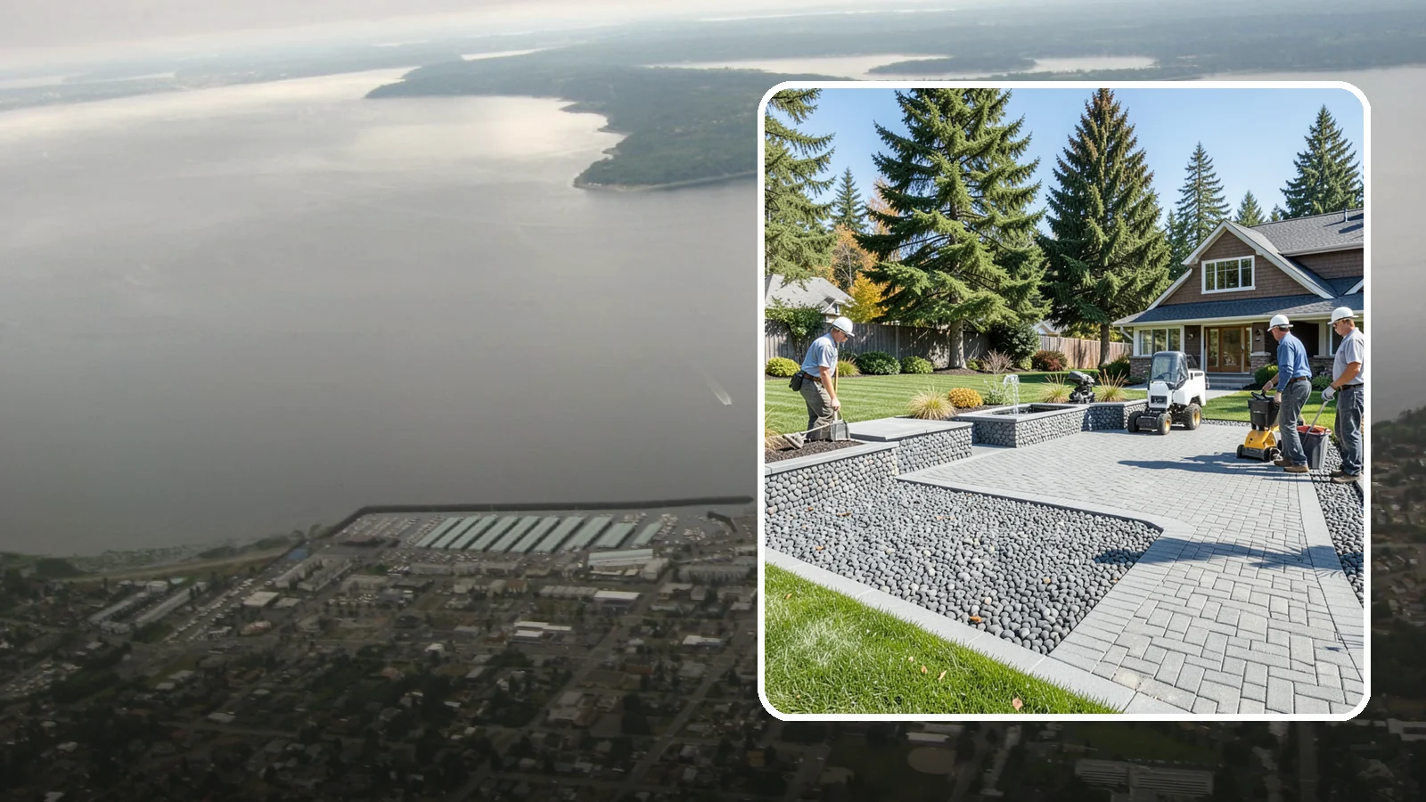 Mexican Beach Pebble Installation in Des Moines, King County, WA - Smooth, dark, ocean-tumbled pebbles that deliver a refined, high-end look for modern beds and water features.